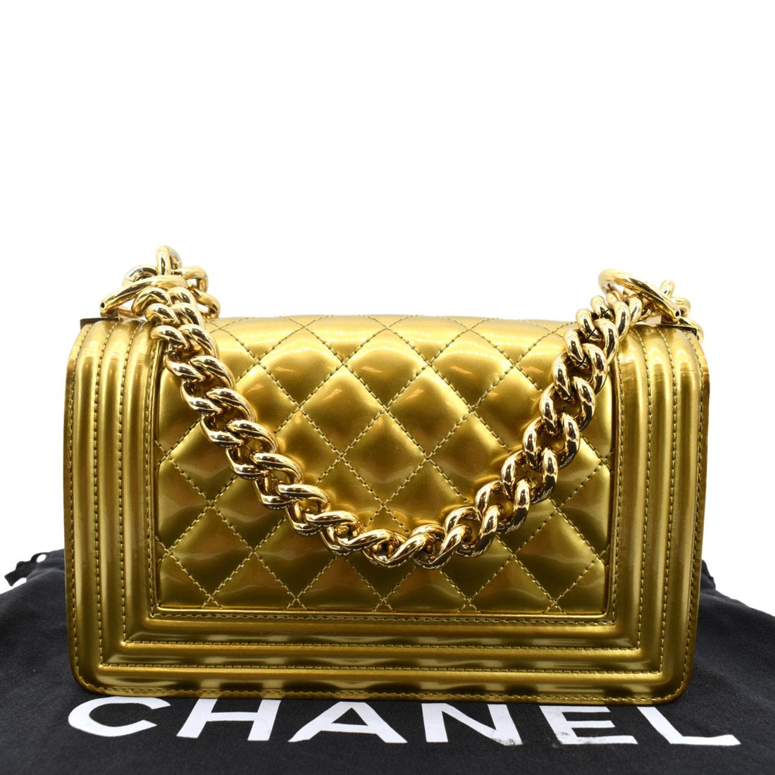 CHANEL Small Boy CC Chain Leather Shoulder Bag Metallic Gold