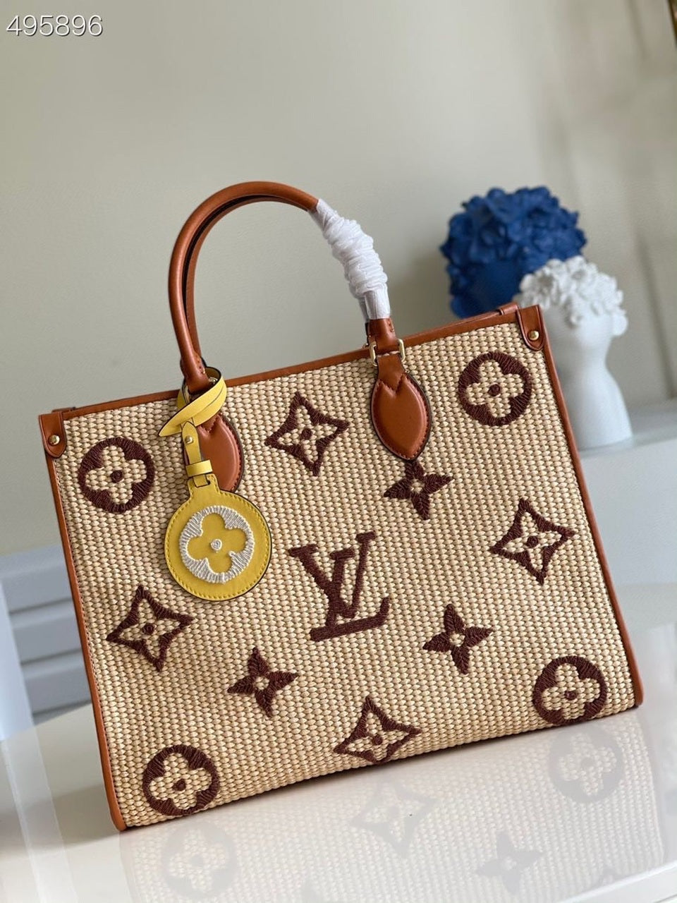 LV OnTheGo MM Tote Bag Monogram Raffia Tan For Womtlm, Womtlm’s Handbags, Shoulder Bags 13.8in/35cm LV M57707