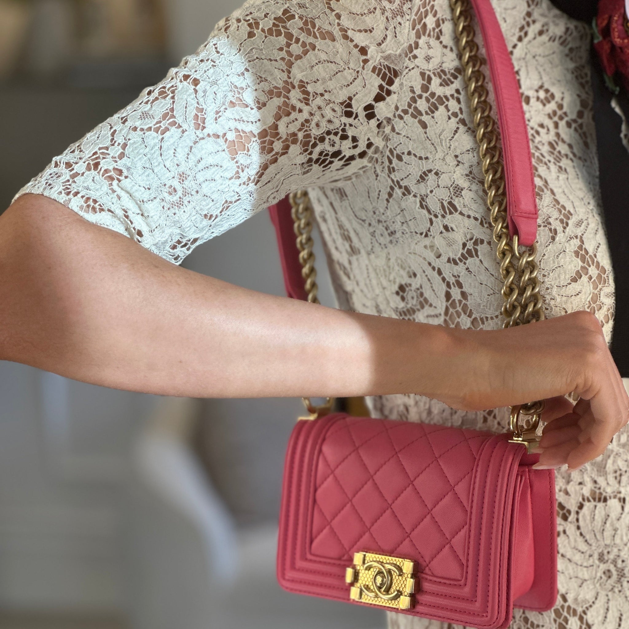 Chanel Punch Pink Mini Boy Bag in Lambskin Leather with Gold Hardware