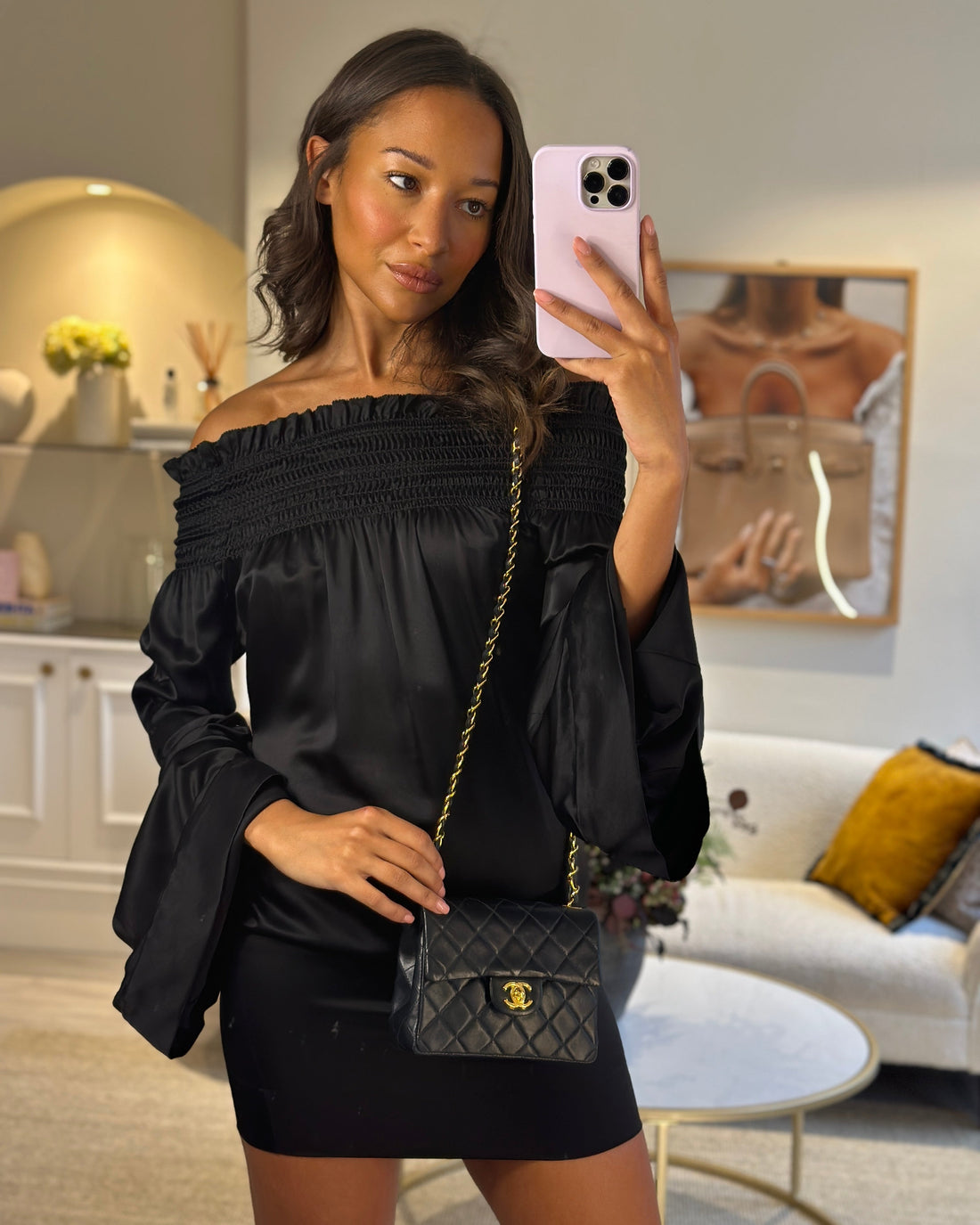 Chanel Vintage Black Mini Square Bag in Lambskin Leather with 24k Gold Hardware