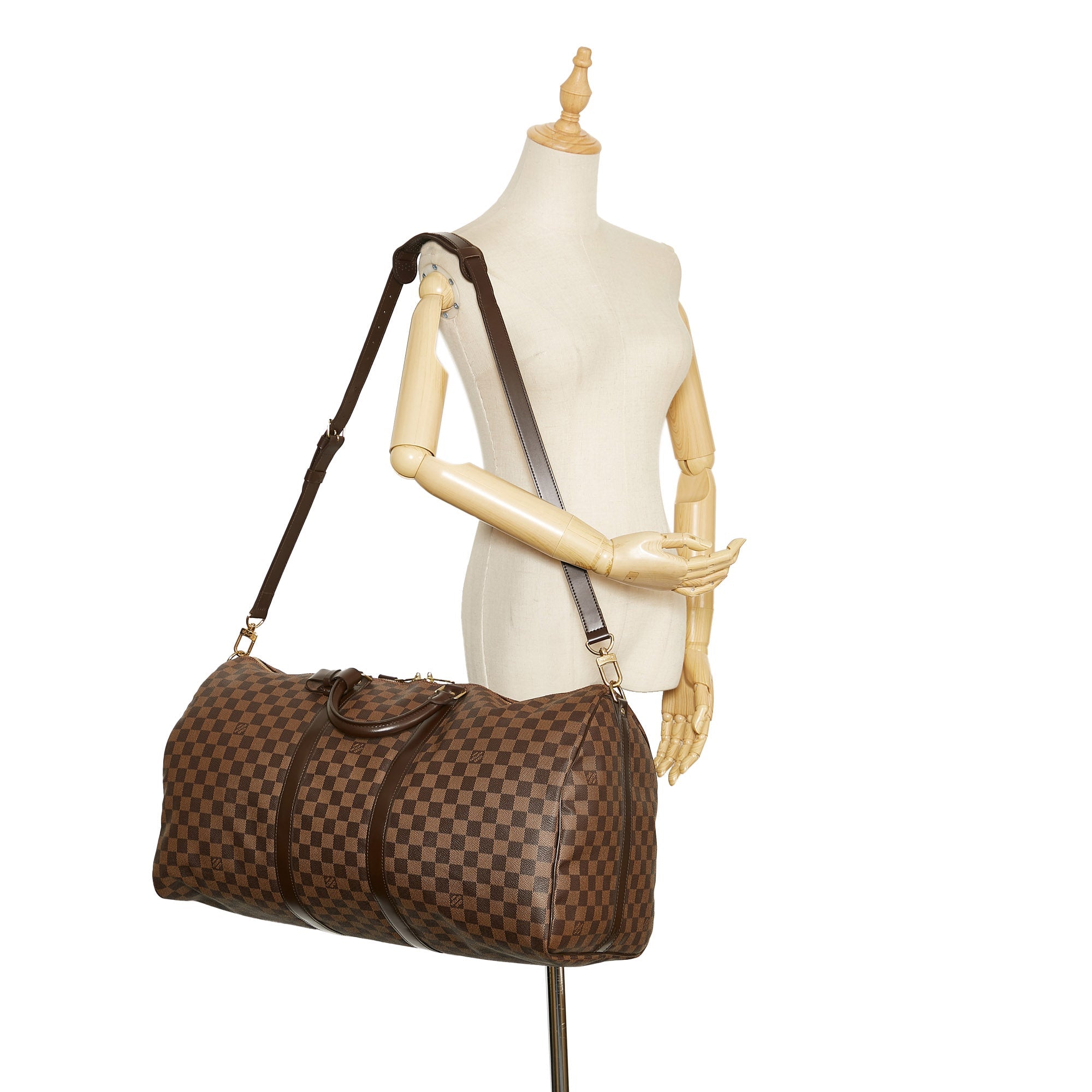 LOUIS VUITTON Damier Ebene Keepall Bandouliere 55 Brown