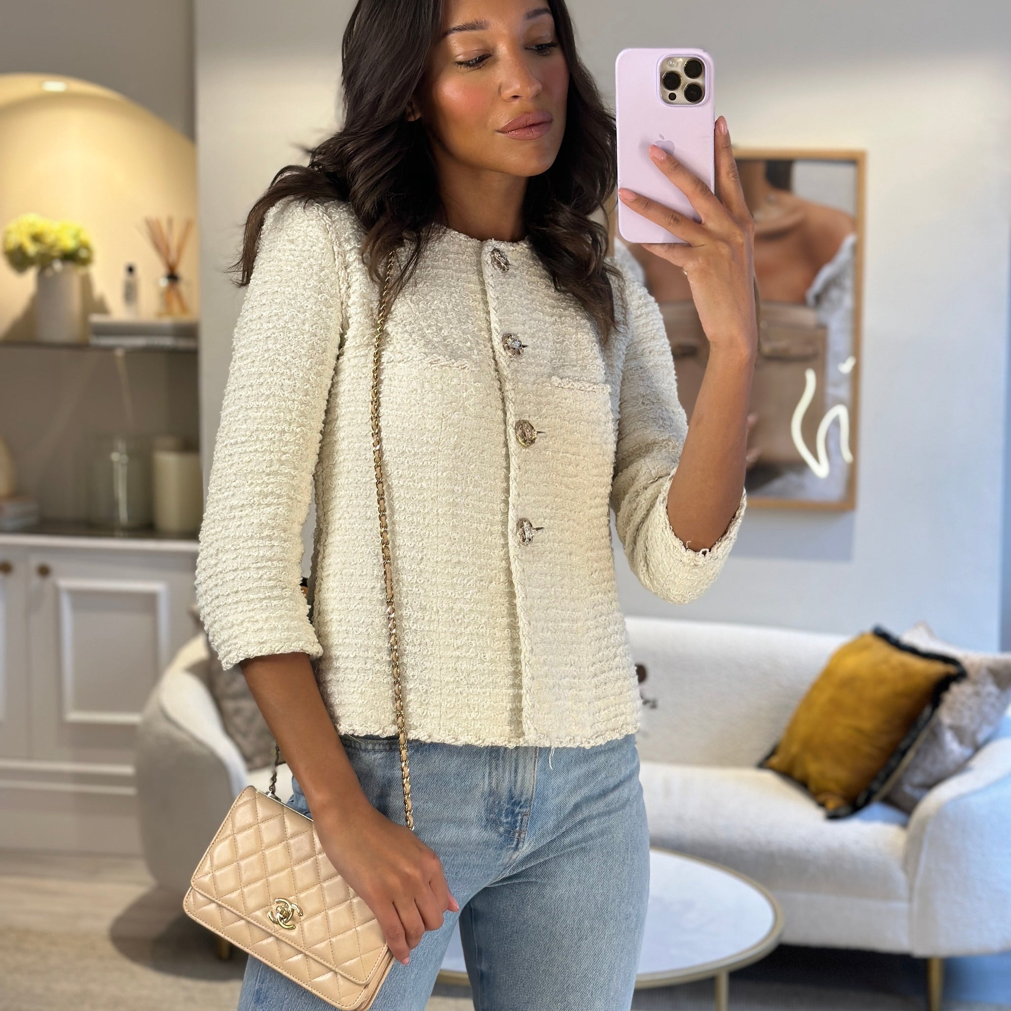 Chanel Beige Wallet on Chain in Lambskin with Champagne Hardware