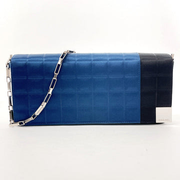 CHANEL Shoulder Bag Satin Navy ChainShoulder Chocolate bar