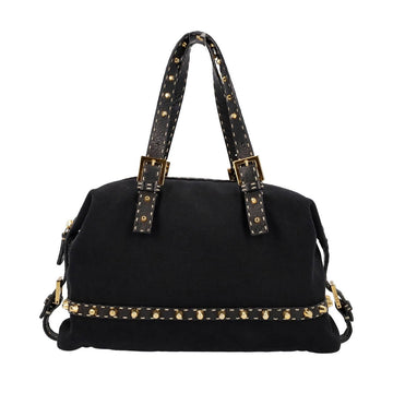FENDI Canvas Selleria Studded Shoulder Bag Black