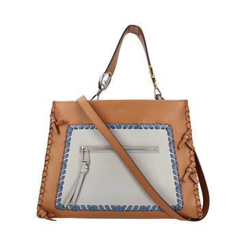 FENDI Leather Whipstitch Runway Shoulder Bag Brown/Blue