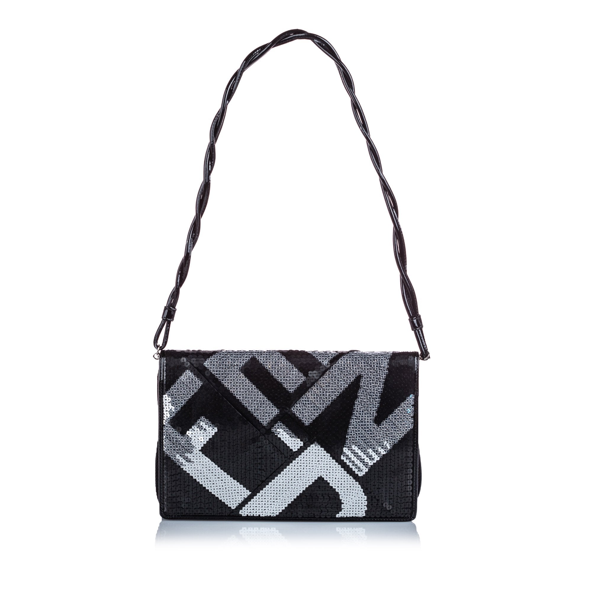 Fendi Black Others Fabric Sequined Crossword Shoulder Bag ITALY