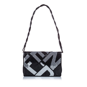 Fendi Black Others Fabric Sequined Crossword Shoulder Bag ITALY