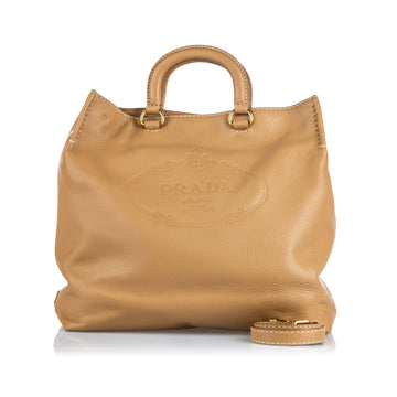 Prada Brown Beige Others Leather Canapa Vitello Daino Tote Italy