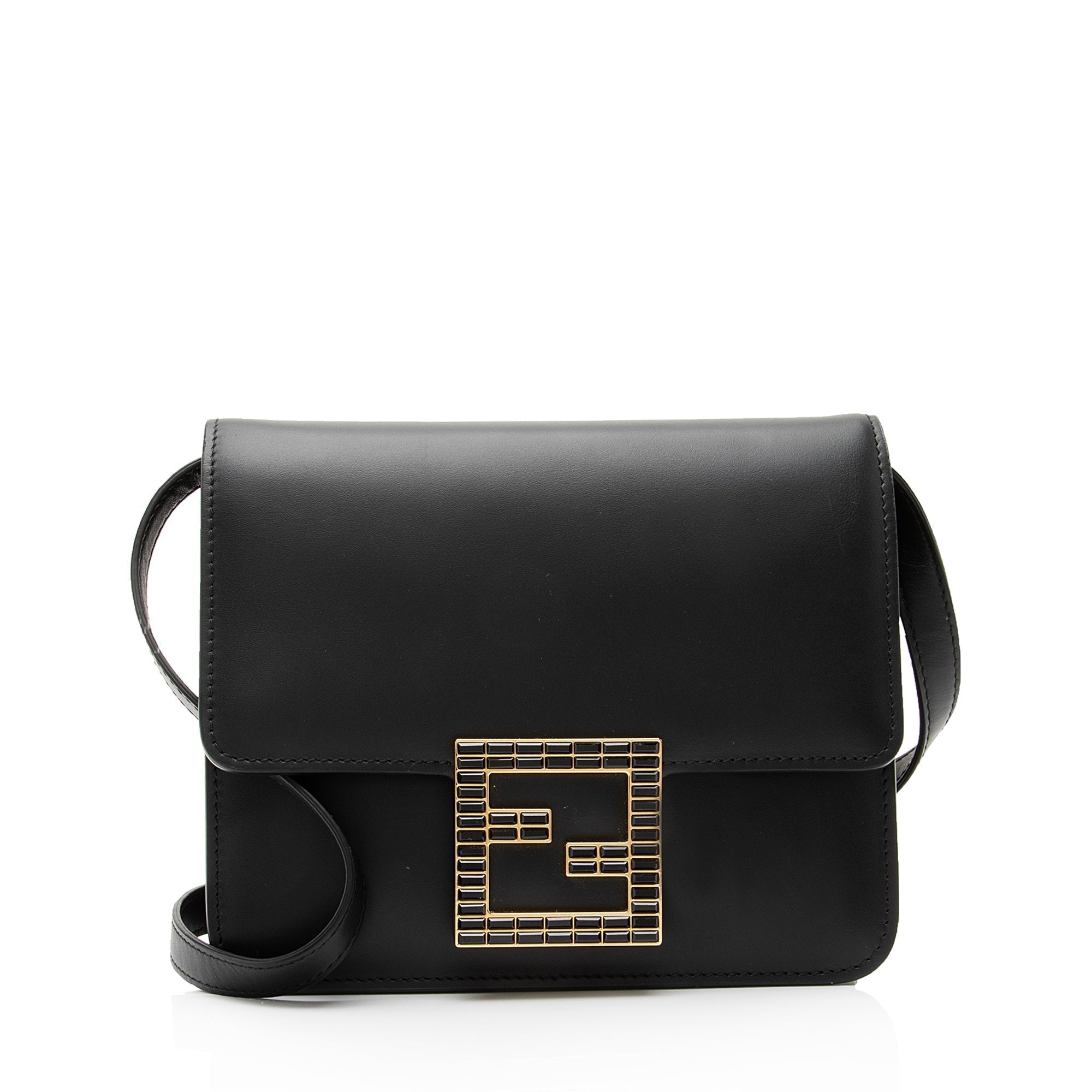 Fendi Calfskin Crystal Fab Small Crossbody Bag