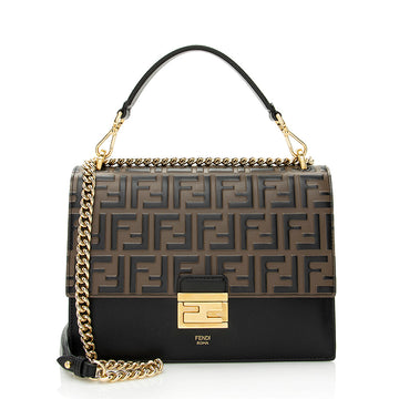 Fendi FF Embossed Calfskin Kan I Medium Shoulder Bag