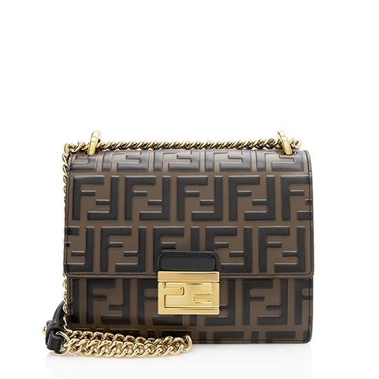 Fendi FF Embossed Calfskin Kan I Small Shoulder Bag