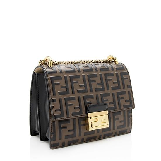 Fendi FF Embossed Calfskin Kan I Small Shoulder Bag