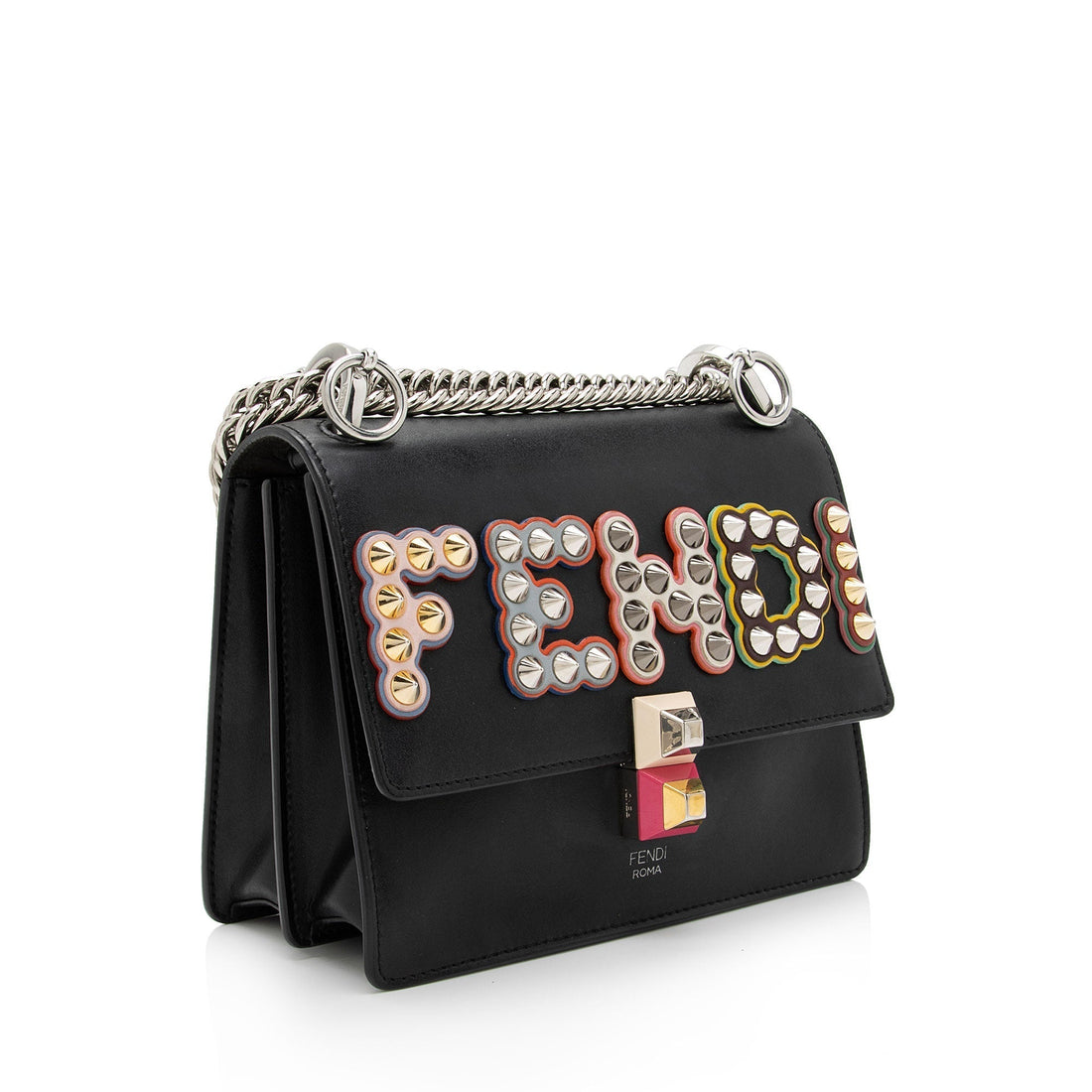 Fendi Leather Studded Kan I Small Shoulder Bag
