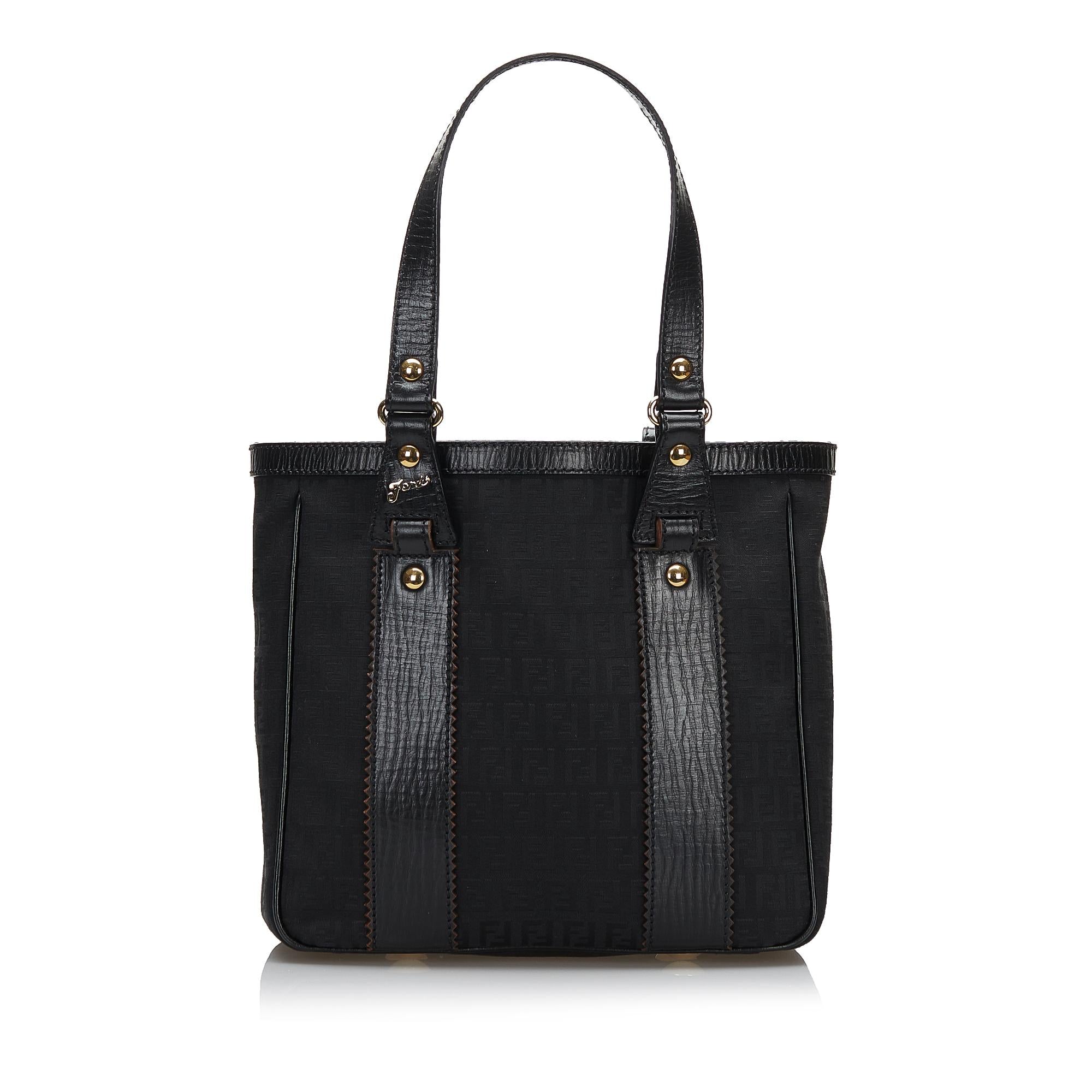 Fendi Leather-Trimmed Zucchino Tote