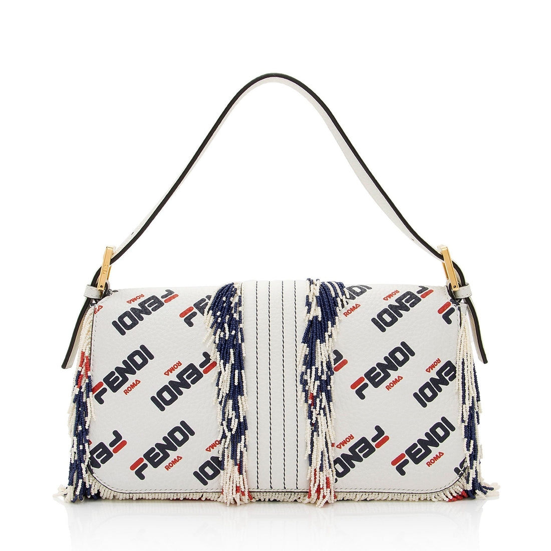 Fendi X Fila Mania Calfskin Beaded Baguette Shoulder Bag (SHF-bdJOQe)