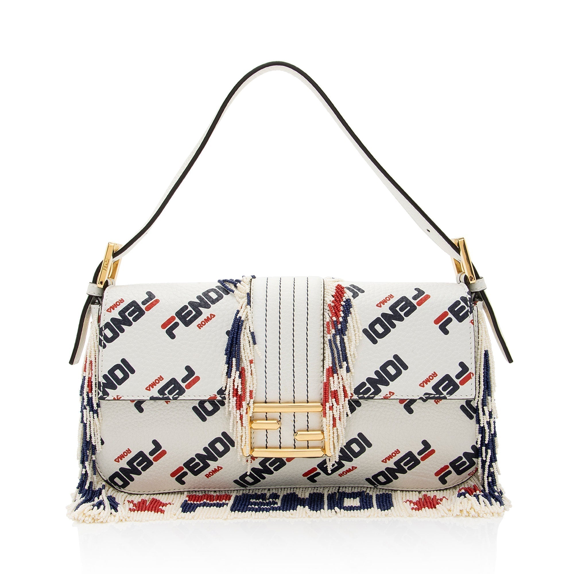 Fendi X Fila Mania Calfskin Beaded Baguette Shoulder Bag