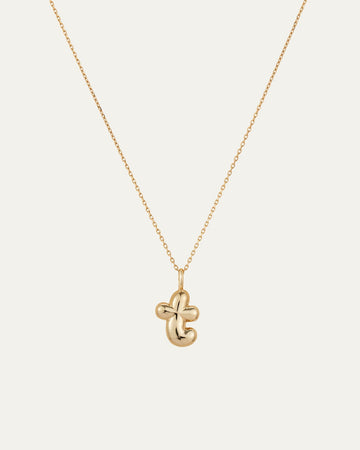 14K Gold Bubble Letter Necklace - T