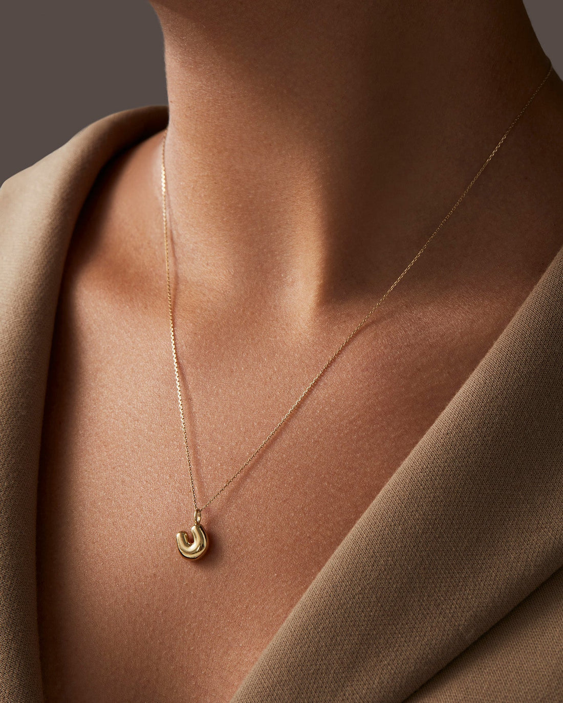 14K Gold Bubble Letter Necklace - U