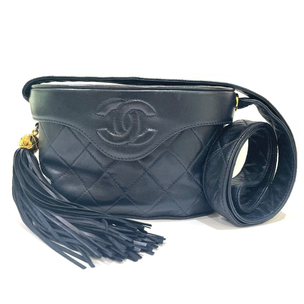 CHANEL Shoulder Bag lambskin Navy CC COCO Mark Matrasse Women Used