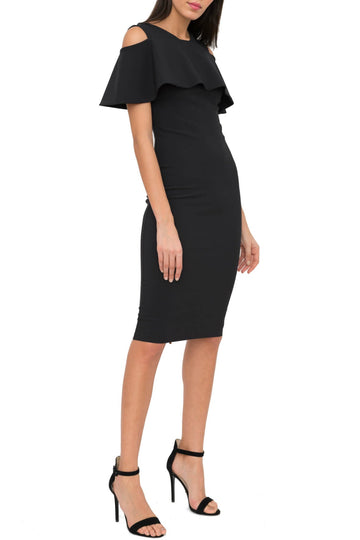 Ingrid Black Stretch Crepe Midi Dress With Cold Shoulder