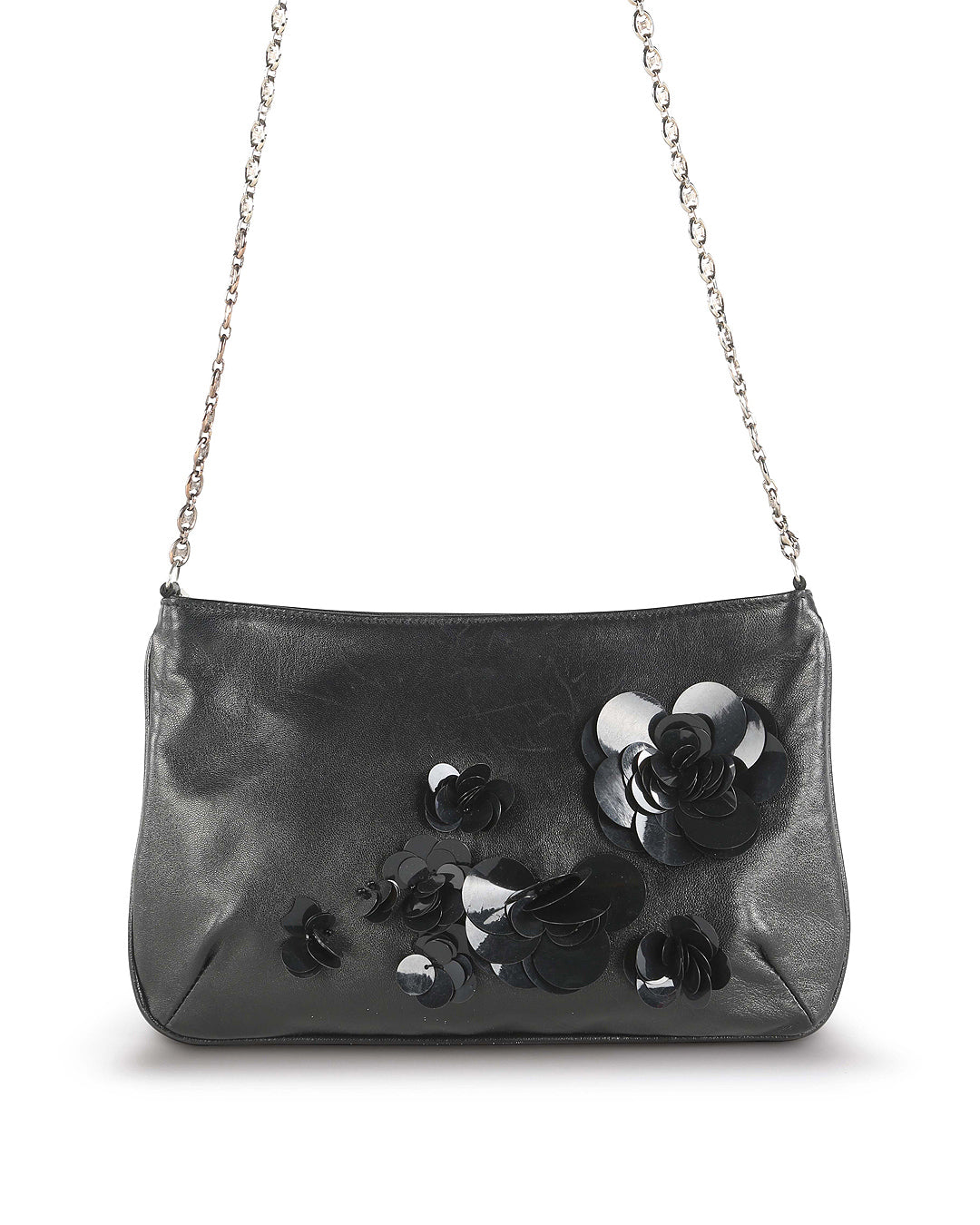 Celine Black Leather Floral Aplique Mini Shoulder Bag