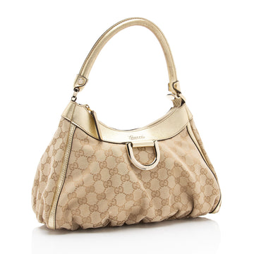 Gucci GG Canvas Metallic Leather D Ring Small Hobo (SHF-nI1P2Q)