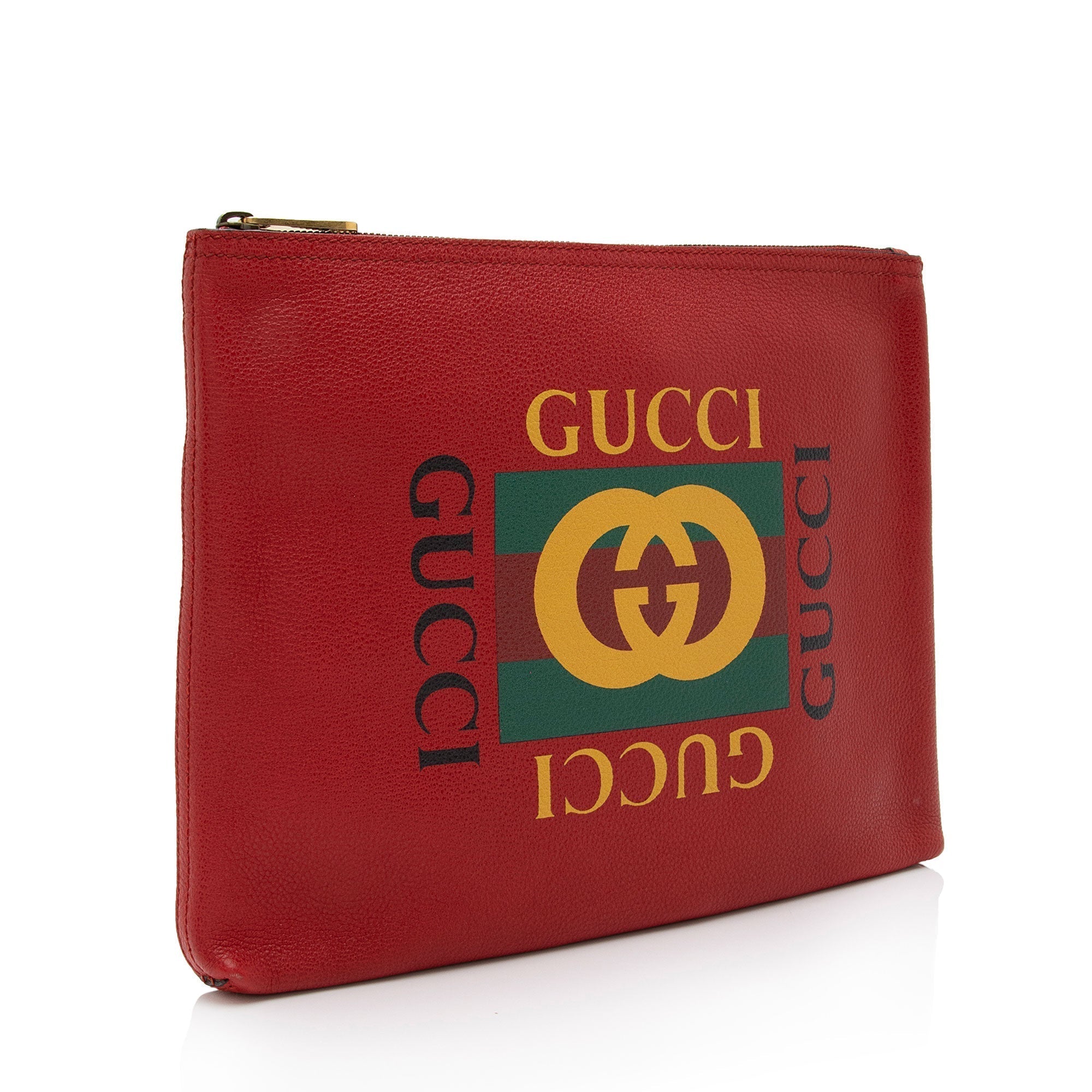 Gucci Leather Logo Zip Pouch (SHF-x1B73m)