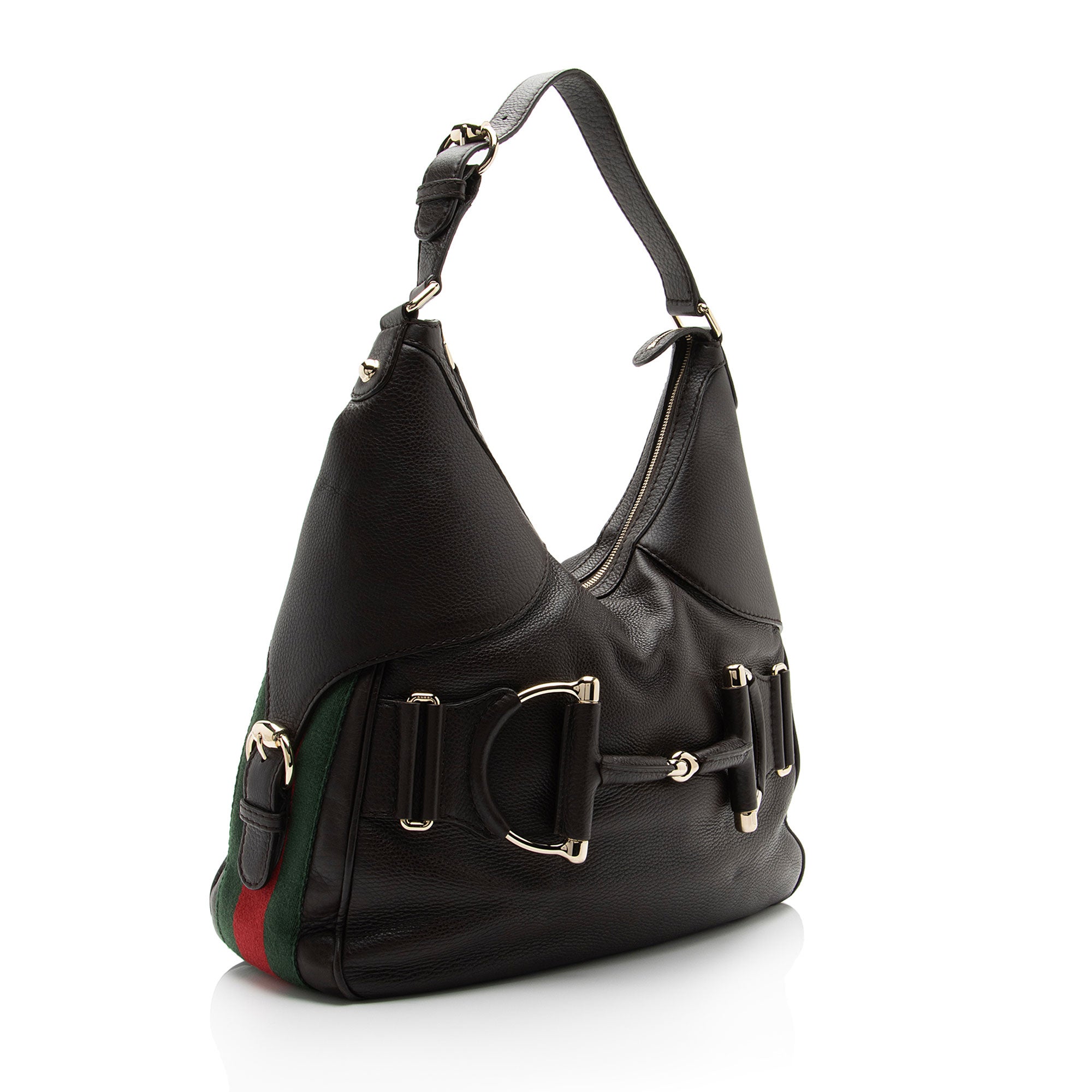 Gucci Leather Web Heritage Horsebit Large Hobo (SHF-mg2vZO)
