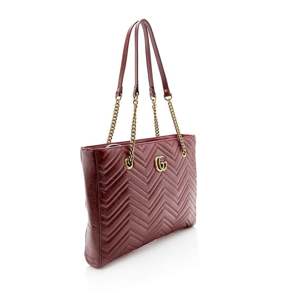 Gucci Matelasse Leather GG Marmont Medium Chain Tote (SHF-13172)