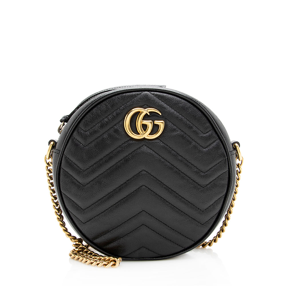 Gucci Matelasse Leather GG Marmont Round Mini Shoulder Bag