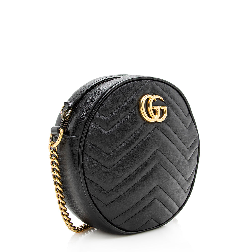 Gucci Matelasse Leather GG Marmont Round Mini Shoulder Bag