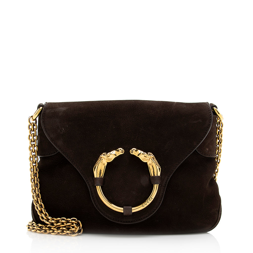 Gucci Nubuck Leather Ribot Flap Small Shoulder Bag