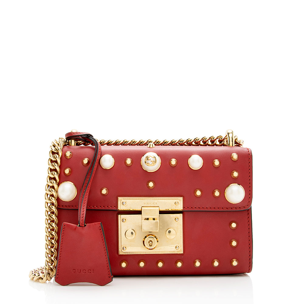 Gucci Pearl Embellished Leather Padlock Small Shoulder Bag - FINAL SALE