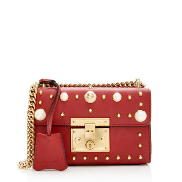 Gucci Pearl Embellished Leather Padlock Small Shoulder Bag - FINAL SALE