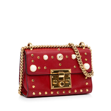 Gucci Small Leather Pearl Studded Padlock Crossbody Bag (SHG-lpKTdk)