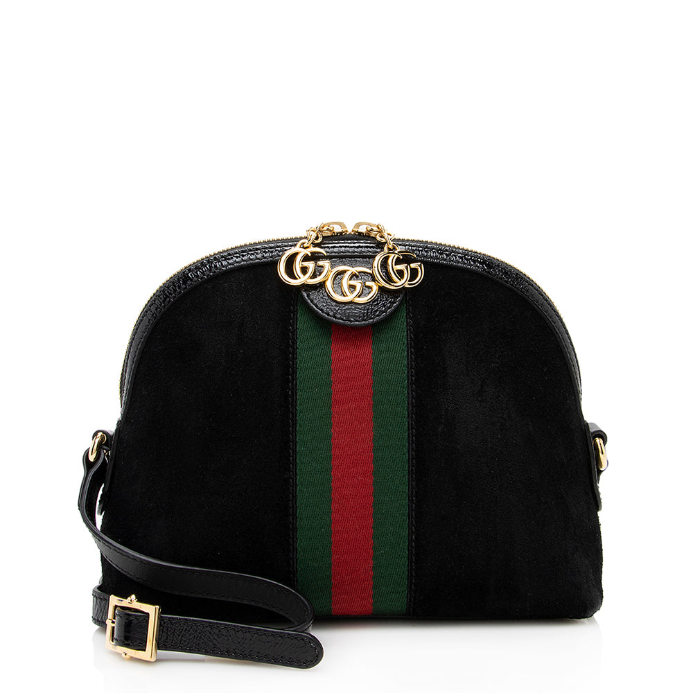 Gucci Suede Patent Leather Ophidia Dome Small Shoulder Bag
