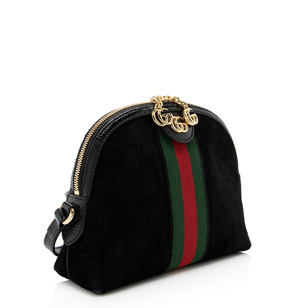 Gucci Suede Patent Leather Ophidia Dome Small Shoulder Bag