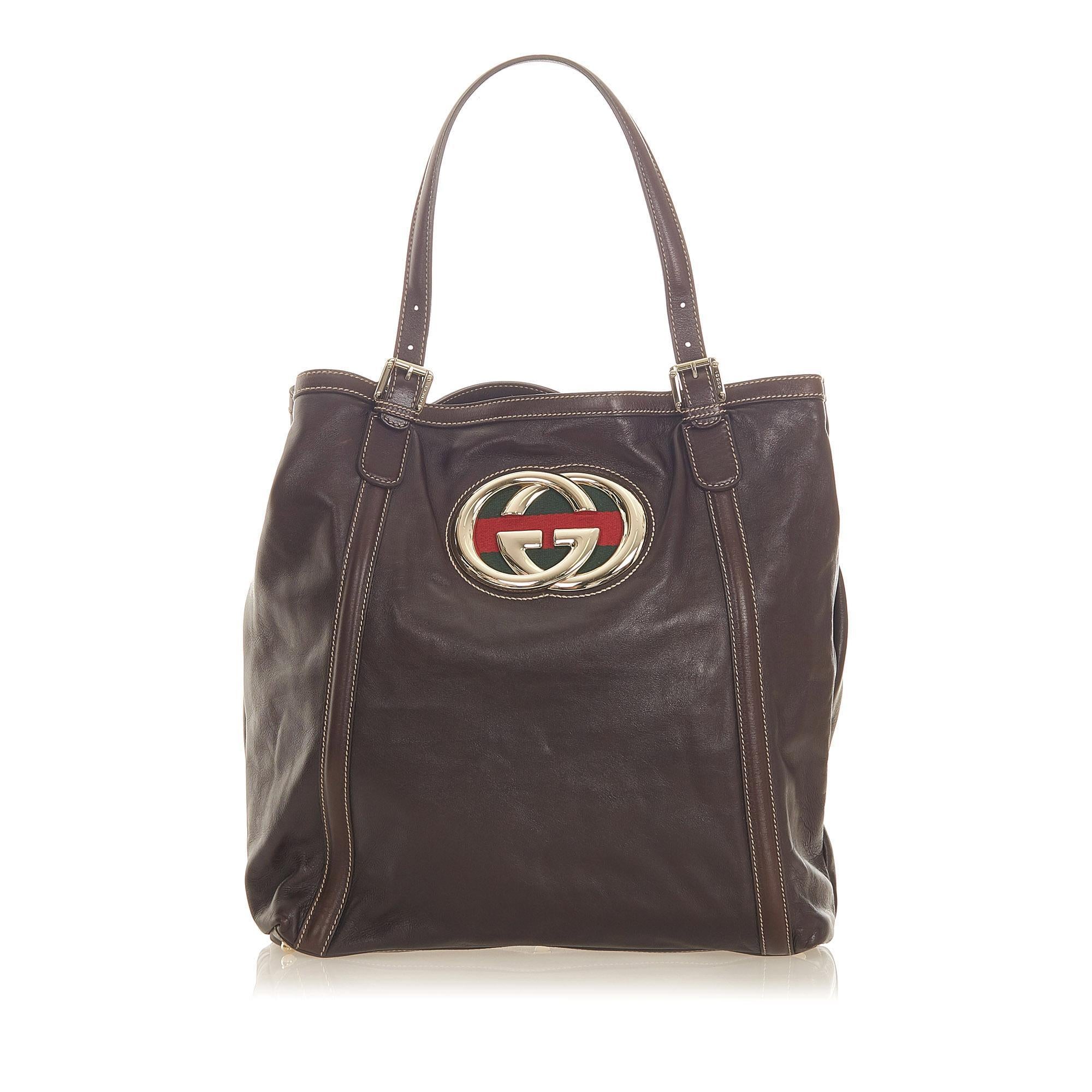 Gucci Web Britt Leather Tote Bag (SHG-20141)