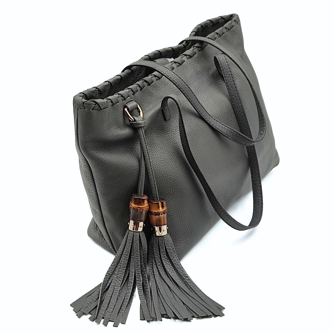 GUCCI Gucci Gucci Shopper Tote Bamboo bag in gray leather