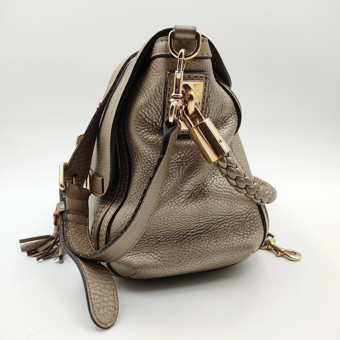 GUCCI Bamboo shoulder bag in platinum leather