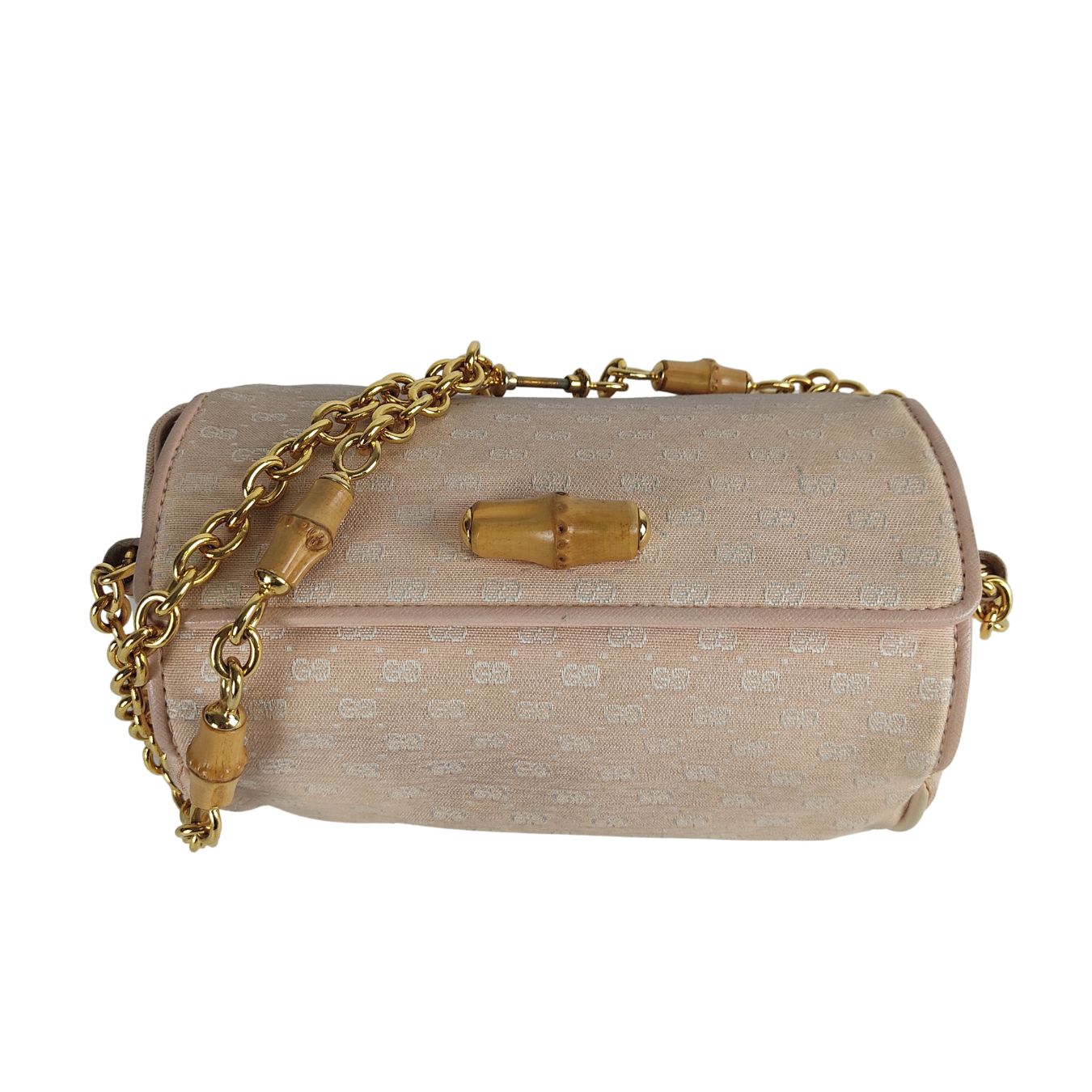 GUCCI vintage Bamboo shoulder bag in pink GG canvas