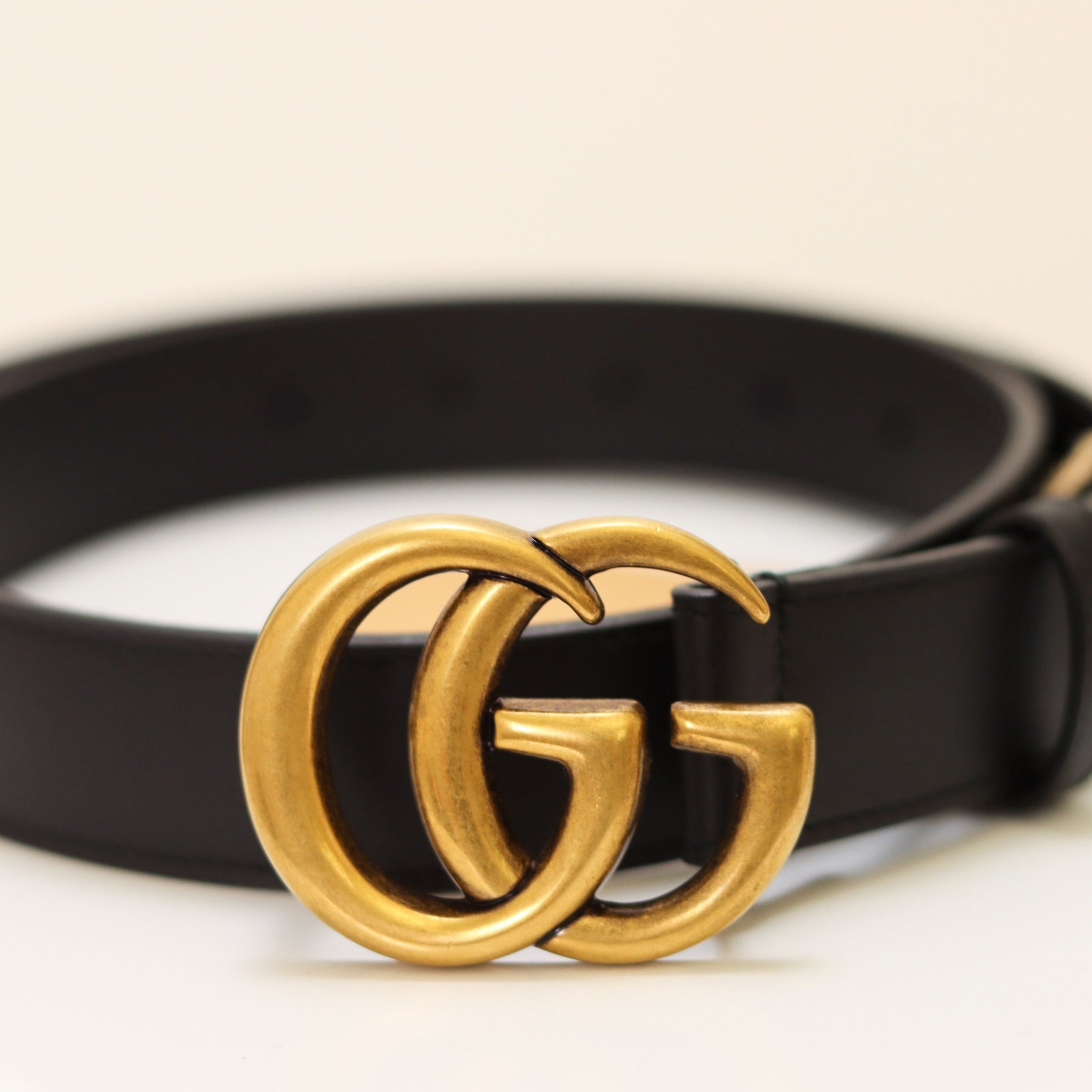 Gucci Black Leather Belt With Marmont Double G Buckle,