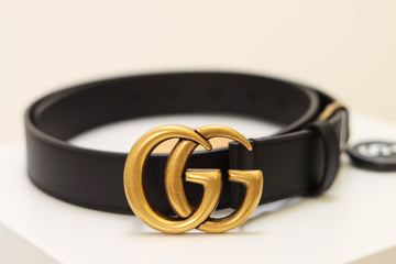 Gucci Black Leather Belt With Marmont Double G Buckle,