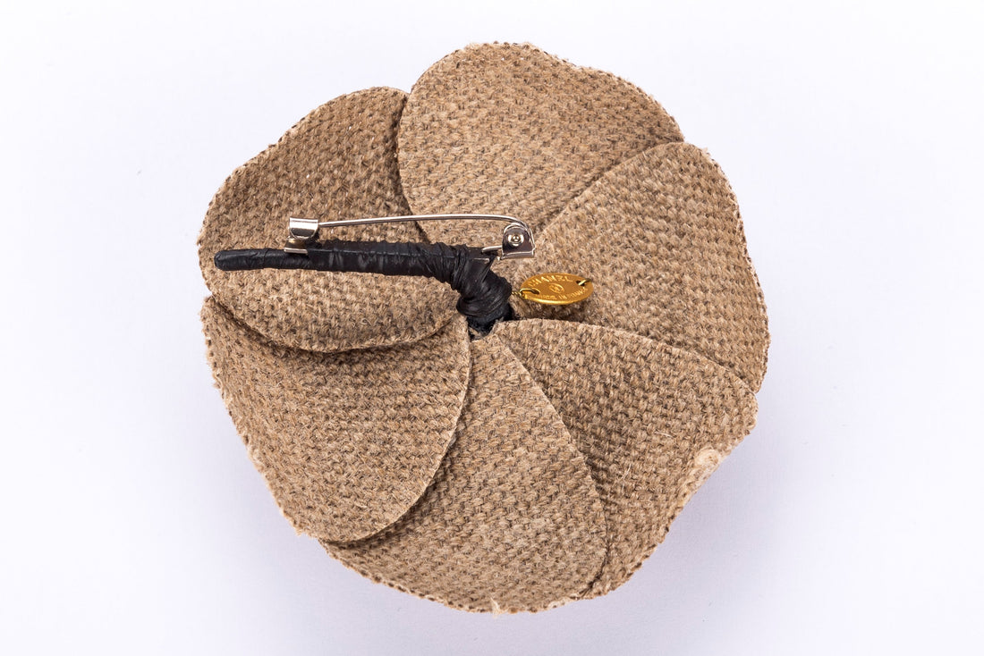 [SOLD]Chanel Camellia Brooch Grey Color in Canvas, no Dust Cover & Box
