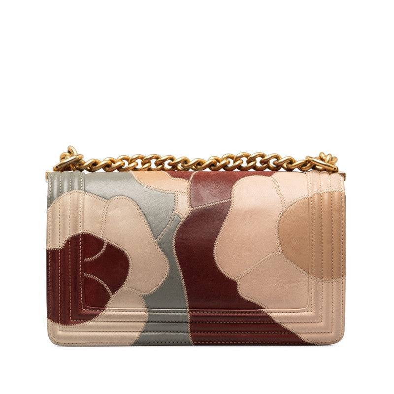 Chanel Medium Camellia Patchwork Le Boy Flap Bag Leather Shoulder Bag in Good condition