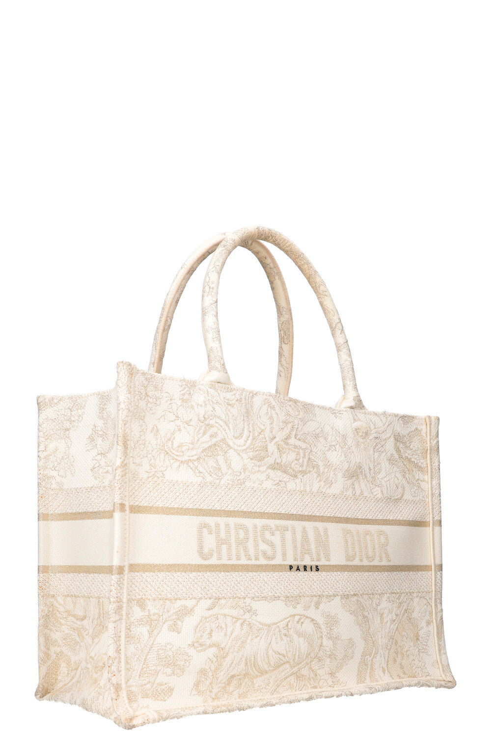 CHRISTIAN DIOR Medium Book Tote Toile de Jouy Embroidery Gold & White