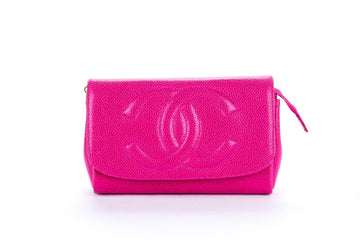 Chanel Timeless Pink Caviar Leather Pouch with  & Box