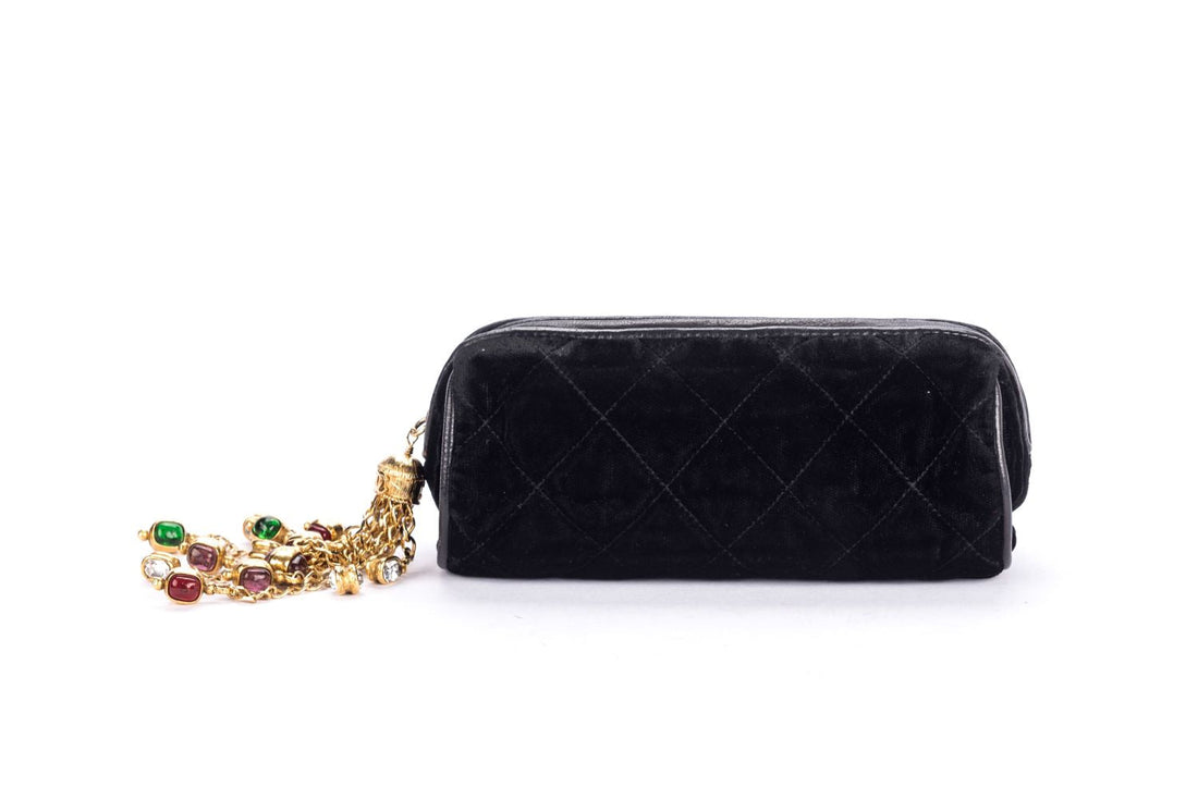 Chanel Vintage Black Suede Pouch with