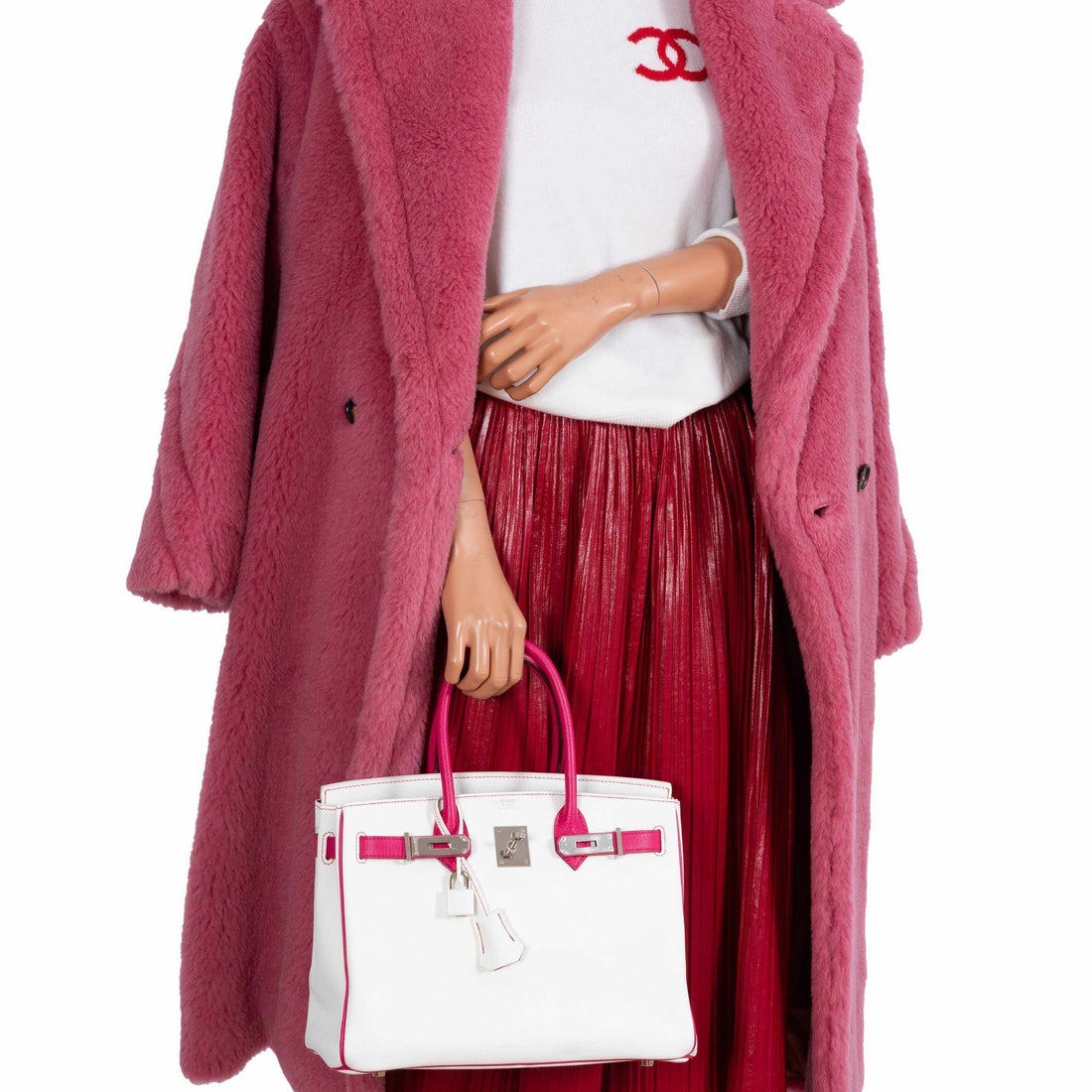 Hermès Birkin 30 HSS Bi-Color White & Fuchsia Chevre Palladium Hardware