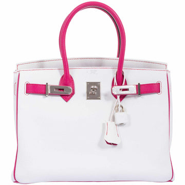 Hermès Birkin 30 HSS Bi-Color White & Fuchsia Chevre Palladium Hardware